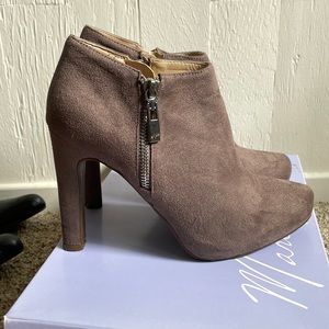Beige heeled Marc Fisher booties